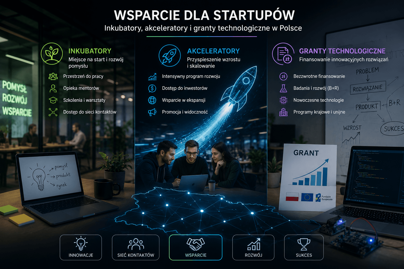 Wsparcie dla startupów – inkubatory, akceleratory i granty technologiczne w Polsce 