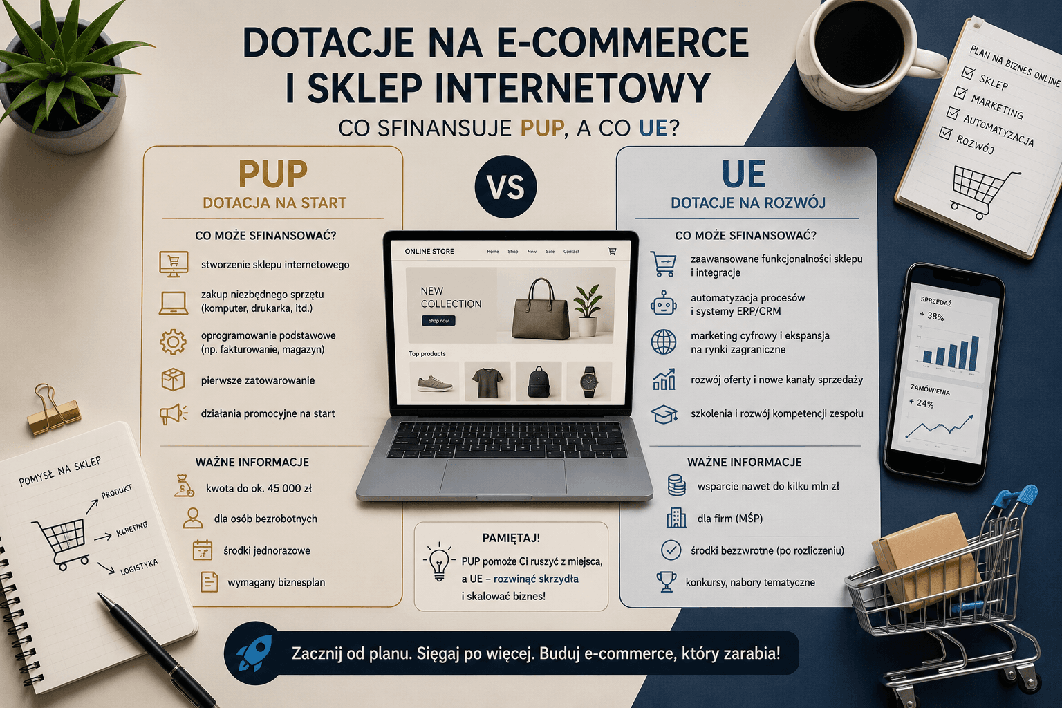 Dotacje na e-commerce i sklep internetowy – co sfinansuje PUP, a co UE?